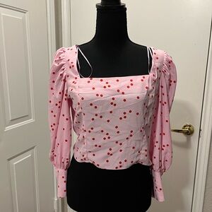 Miss Selfridge Pink Blouse with Red Dots